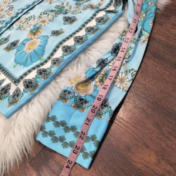 NWT Rachel Zoe Blue Floral Button Front Long Sleeve Blouse Women's Size Medium - Picture 9 of 12